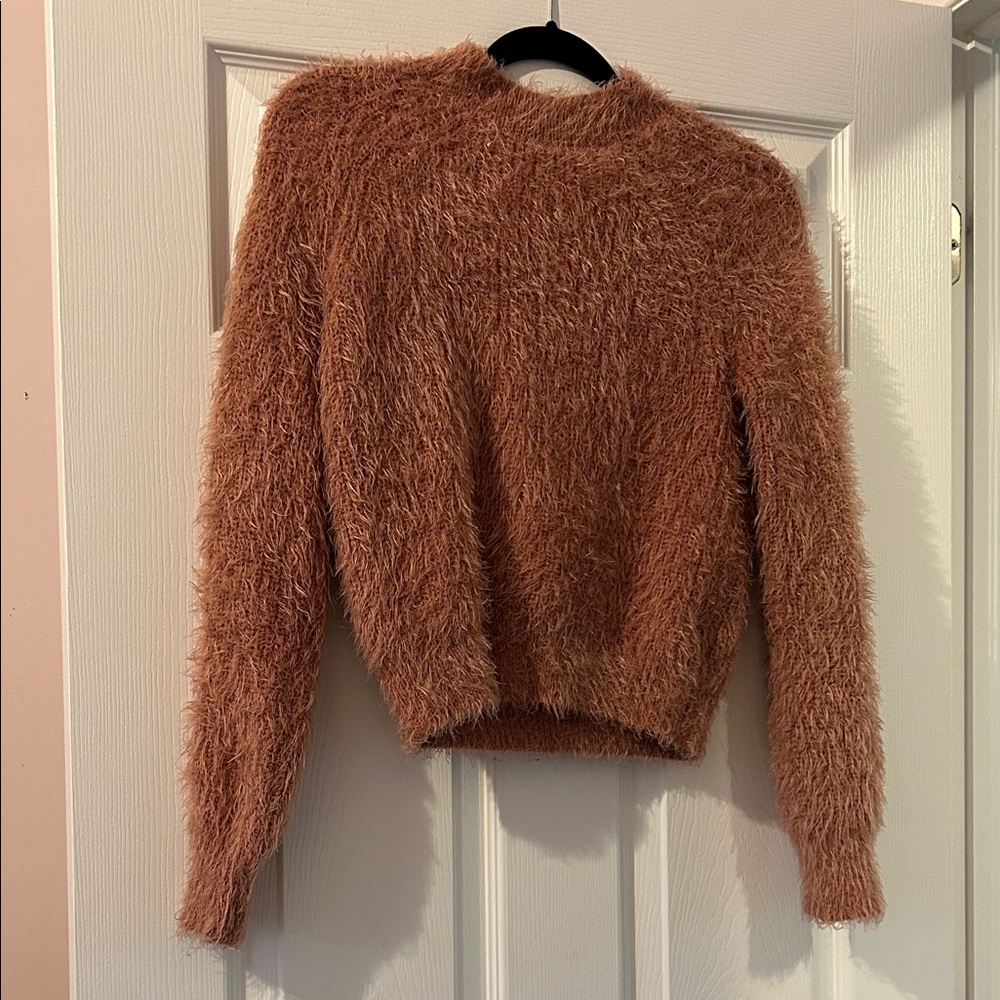 Pink Rose Fuzzy Rosy Tan Sweater